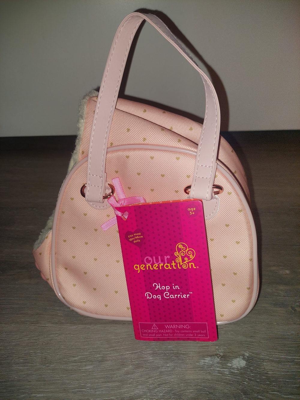 Our Generation Hop In Dog Carrier Fits Most 18 Inch Dolls Dual Handles Pink